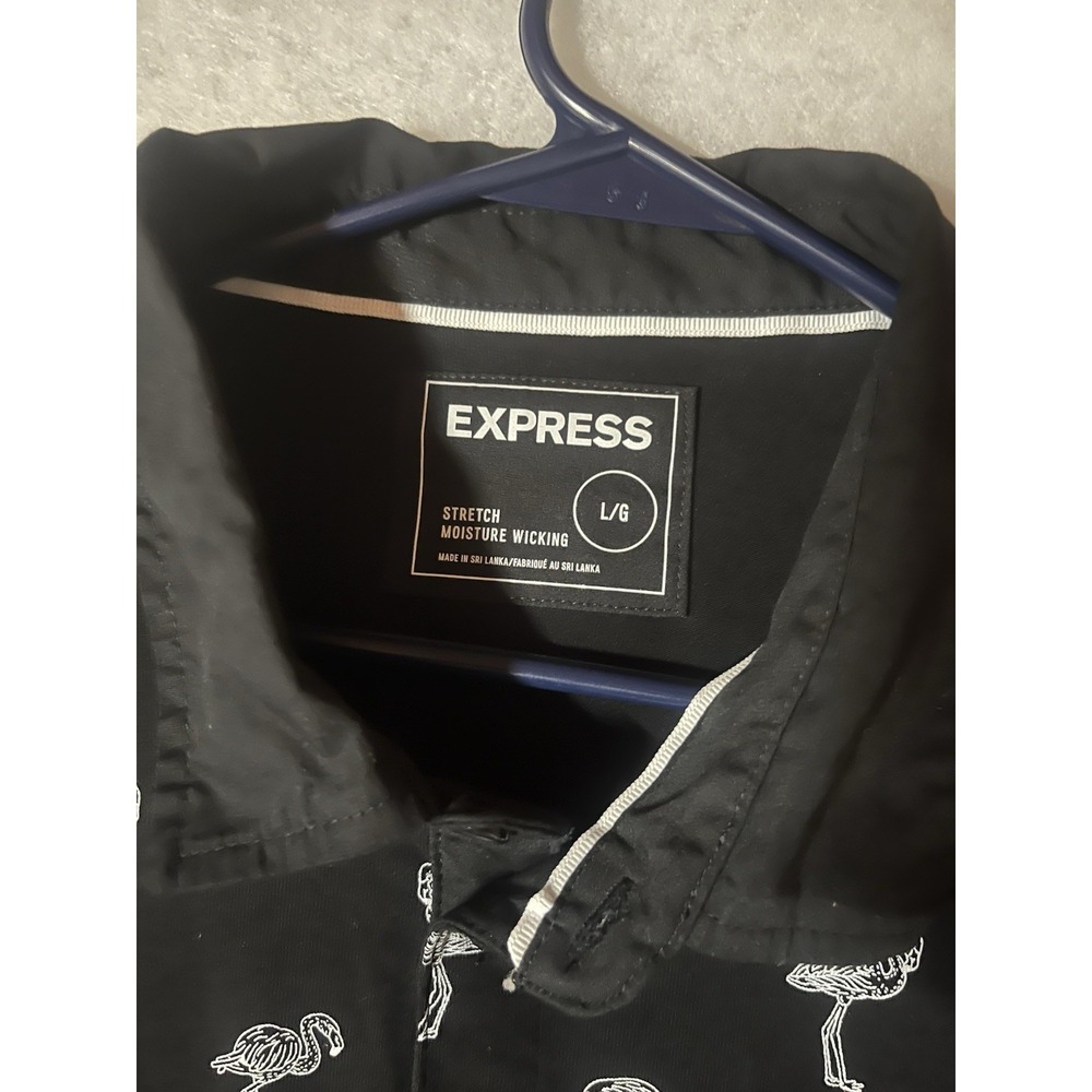 Express Mens Performance Polo Shirt Black Flamingo Moisture Wicking Size Large - Picture 3 of 6